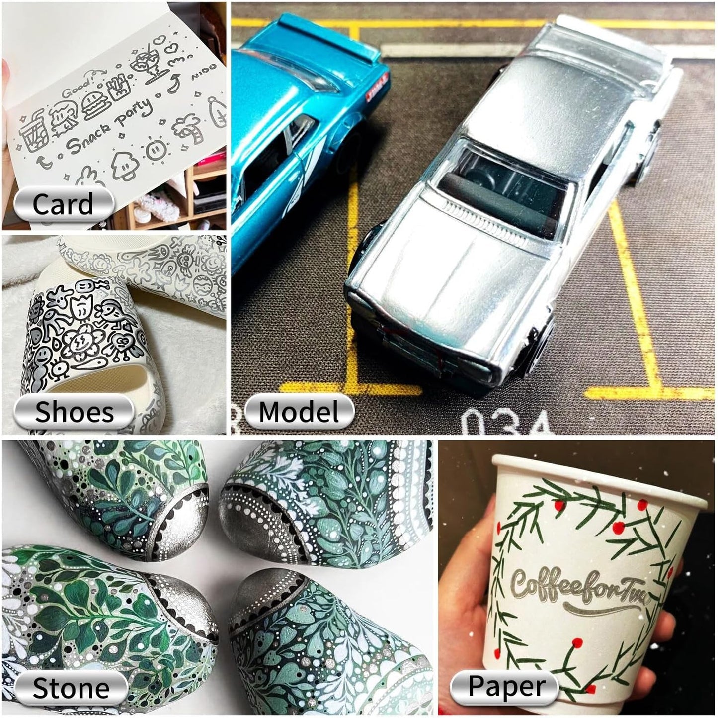 Silver Paint Pens Paint Markers - 12 Pack Permanent Markers Oil Based for Metal Wood, Pens for Metal, Car Tyre, Wood, Plastic, Rock Painting, Glass, Craft Supplies, Waterproof