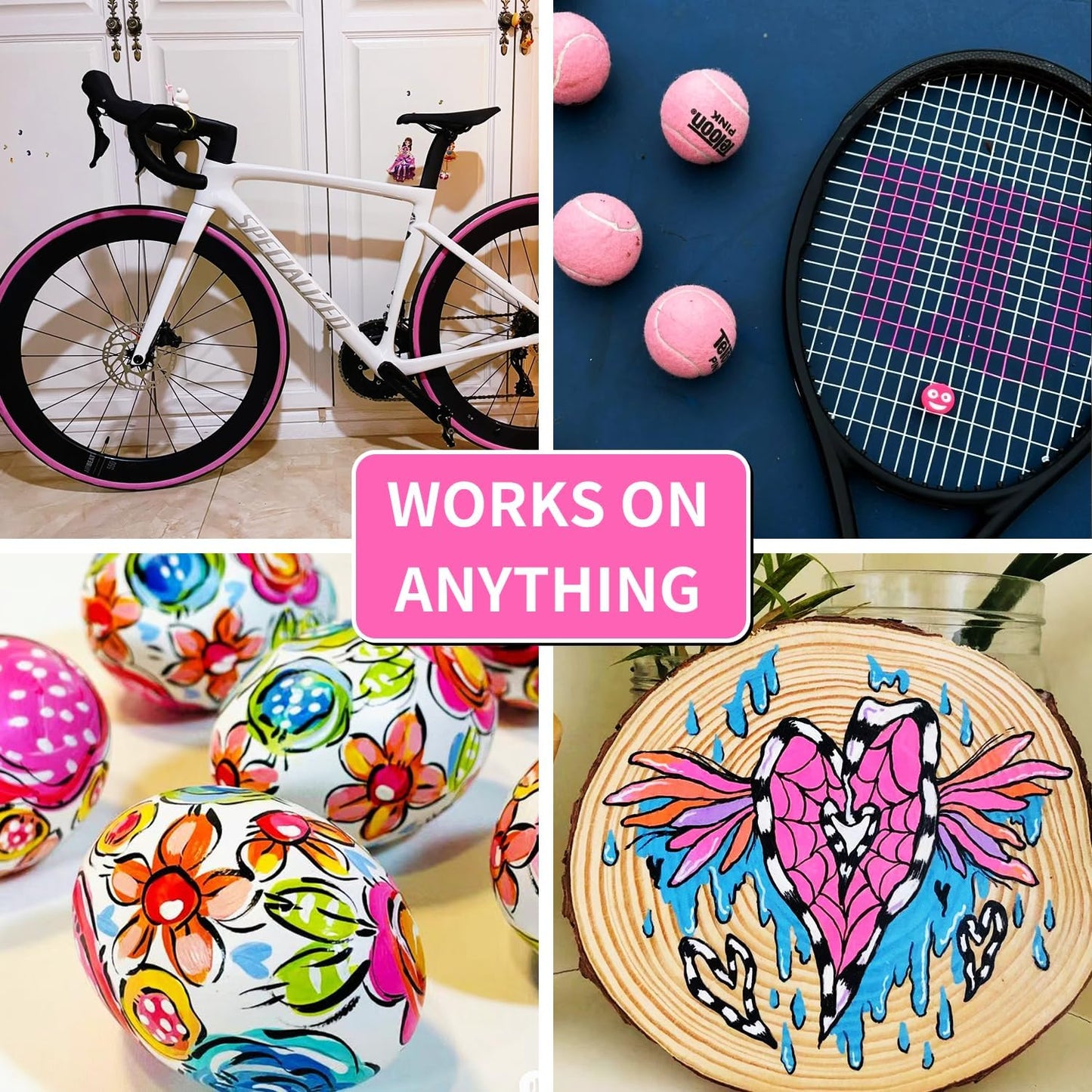 Pink Permanent Paint Pens - 6 Pack Oil Based Paint Markers, Pens For Rock Painting Car Tyre Metal, Plastic, Canvas, Mugs, Wood, Glass, Quick Drying and Waterproof, Medium Point