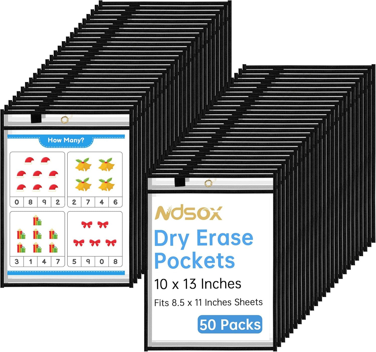 Ndsox 50 Packs Oversized Dry Erase Pockets Reusable Plastic Sleeves Clear Job Ticket Holders Heavy Duty Transparent Hanging Sheet Protectors for Teacher Classroom School Office Work Warehouse, Black