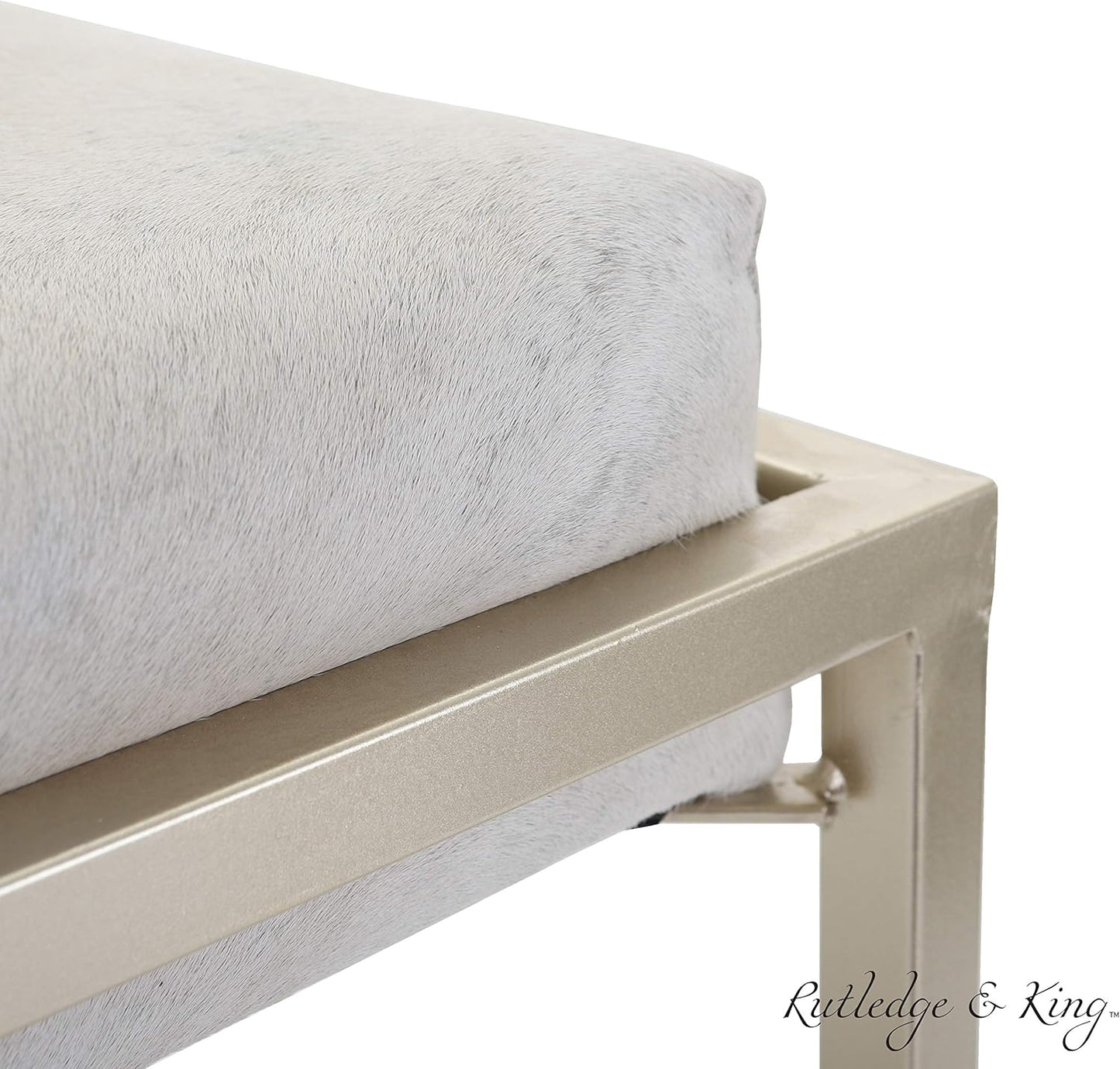 Rutledge & King Cowhide Ottoman/Vanity Stool - Square Ottoman Stool - White Ottoman/Grey Ottoman Foot Rest - Cowhide Grey & White Stool - Gold Stool - Cow Ottoman - Cow Fur Stool (Gold)