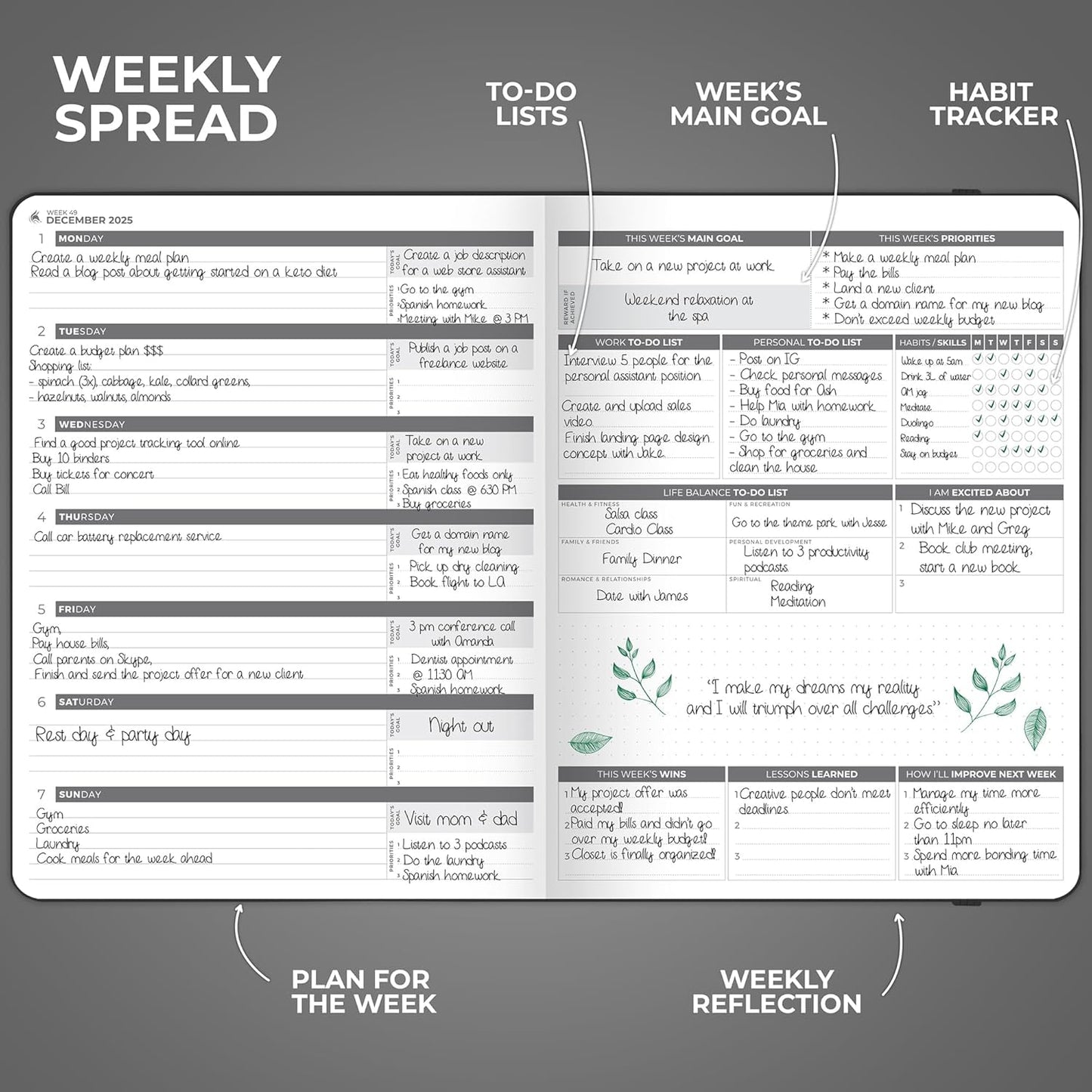 Clever Fox Planner PRO Dated (Jan 2025–Jan 2026) Weekly & Monthly Life Planner to Increase Productivity, Time Management and Hit Your Goals – Organizer, Gratitude Journal – A4 Size (Black)