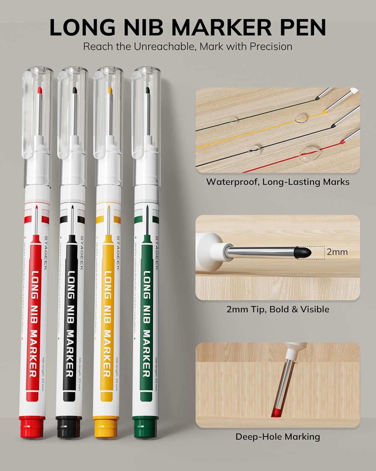 4PCS Carpenter Pencils with Sharpener, Heavy Duty Woodworking Pencils, Mechanical Carpenter Pencil with 52 Refills, Deep Hole Long Nib Marker Pens for Architect Construction Marking with Case