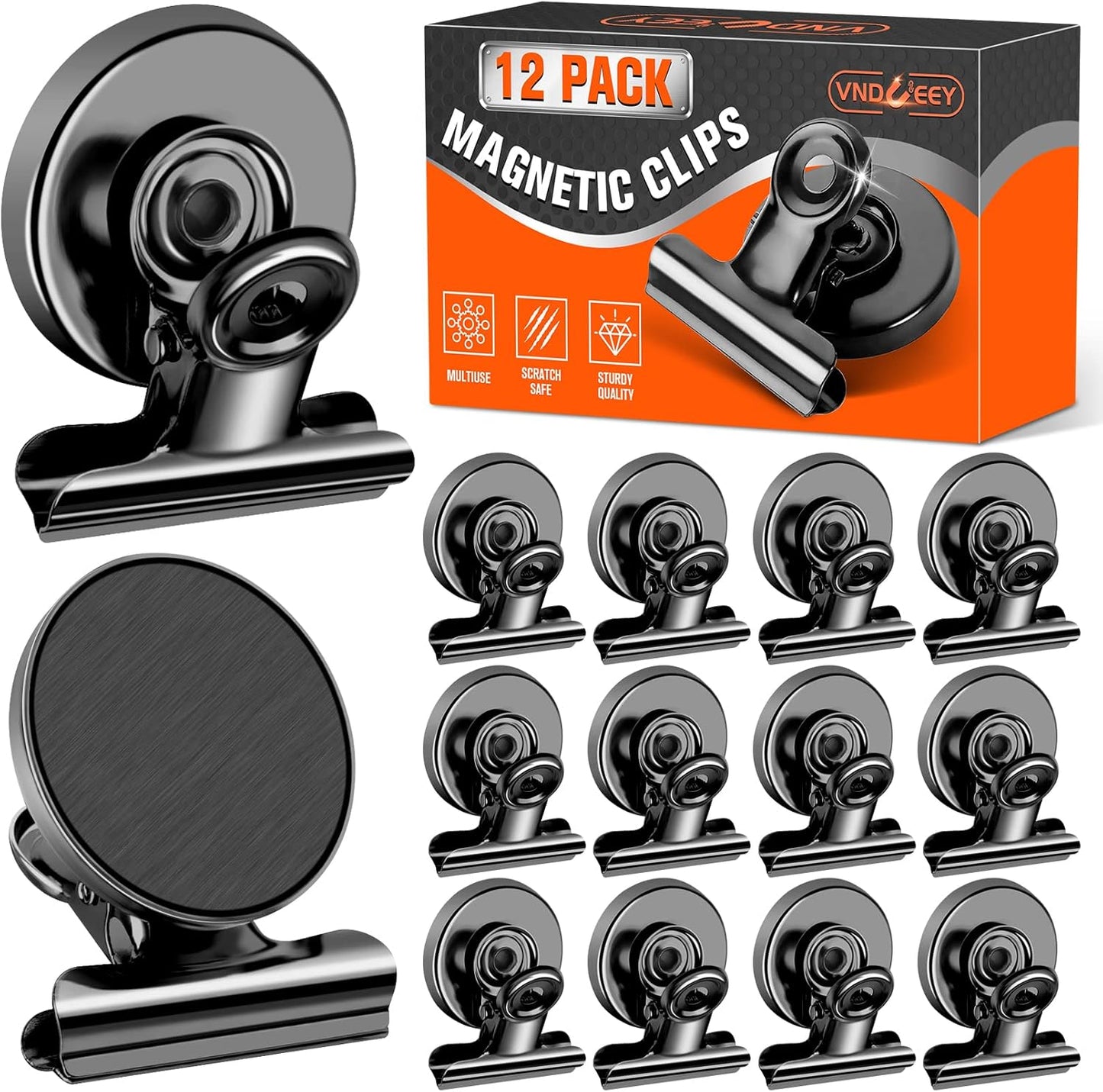 VNDUEEY 12 Pack Black Refrigerator Magnets Fridge Magnet, Magnetic Clips for Whiteboard, Magnet Clips Heavy Duty for Kitchen & Office Home Organizing