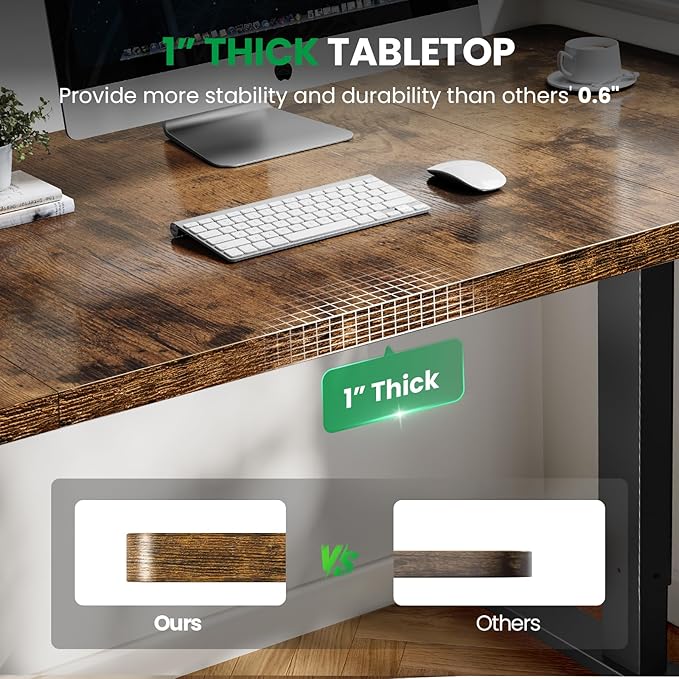 1 Inch Thick Tabletop Electric Standing Desk Adjustable - 60x28 Inch Sit Stand Desk, Double Beam Frame, 3 Memory Height Adjustment, Cable Management for Home Office