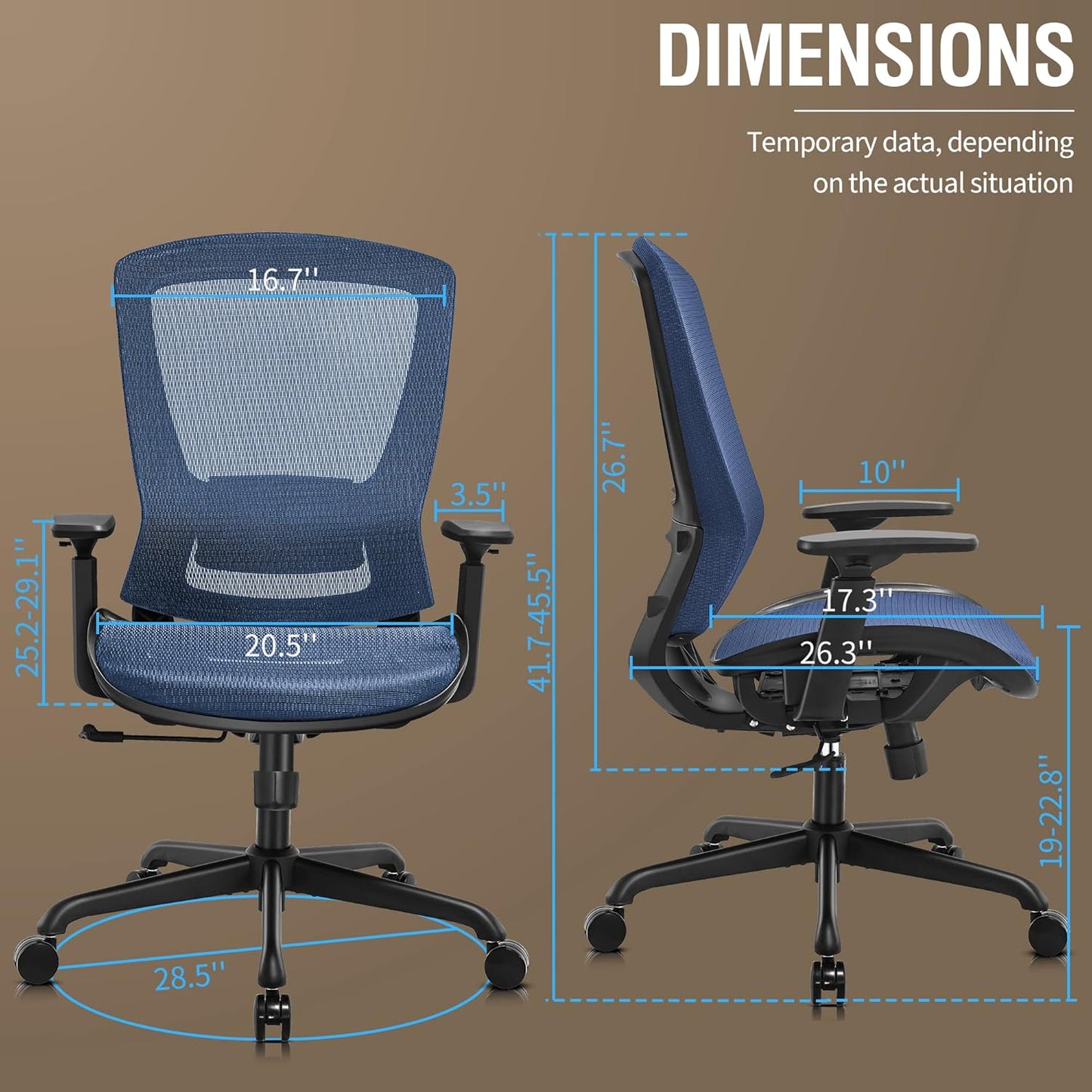 ELABEST Mesh Office Chair,Ergonomic Computer Desk Chair,Sturdy Task Chair- Adjustable Lumbar Support & Armrests,Tilt Function,Comfort Wide Seat,Swivel Home Office Chair (Blue)