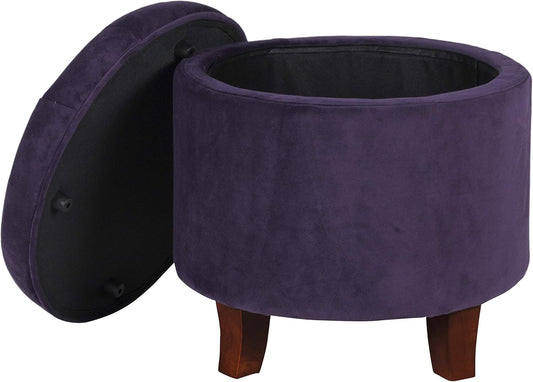 HomePop Home Decor | Upholstered Round Velvet Tufted Foot Rest Ottoman | Ottoman with Storage for Living Room & Bedroom | Decorative Home Furniture, Purple