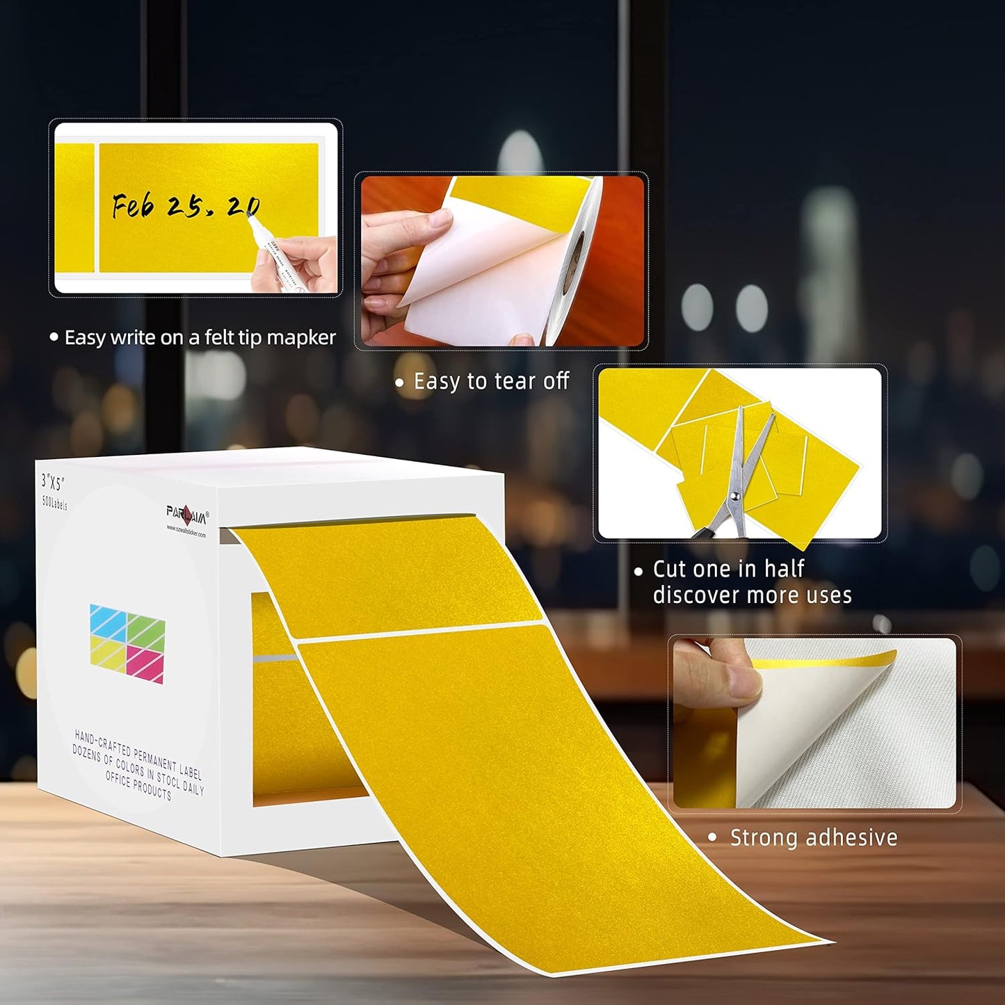 PARLAIM 3" x 5" Inch Rectangle Color Code Stickers,500 per Dispenser Box Roll Label,Adhesive Roll Square Label Stickers for Inventory(Glod)