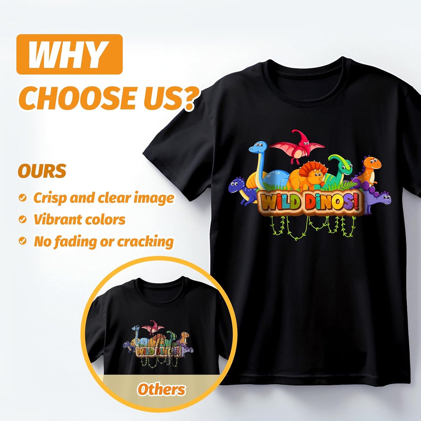 TransOurDream Dark Heat Transfer Paper for Inkjet Printer (50 Sheets, 8.5x11") Iron on Transfers for Dark Fabric, Printable Heat Transfer Vinyl for T Shirts, Stretchable & Washable