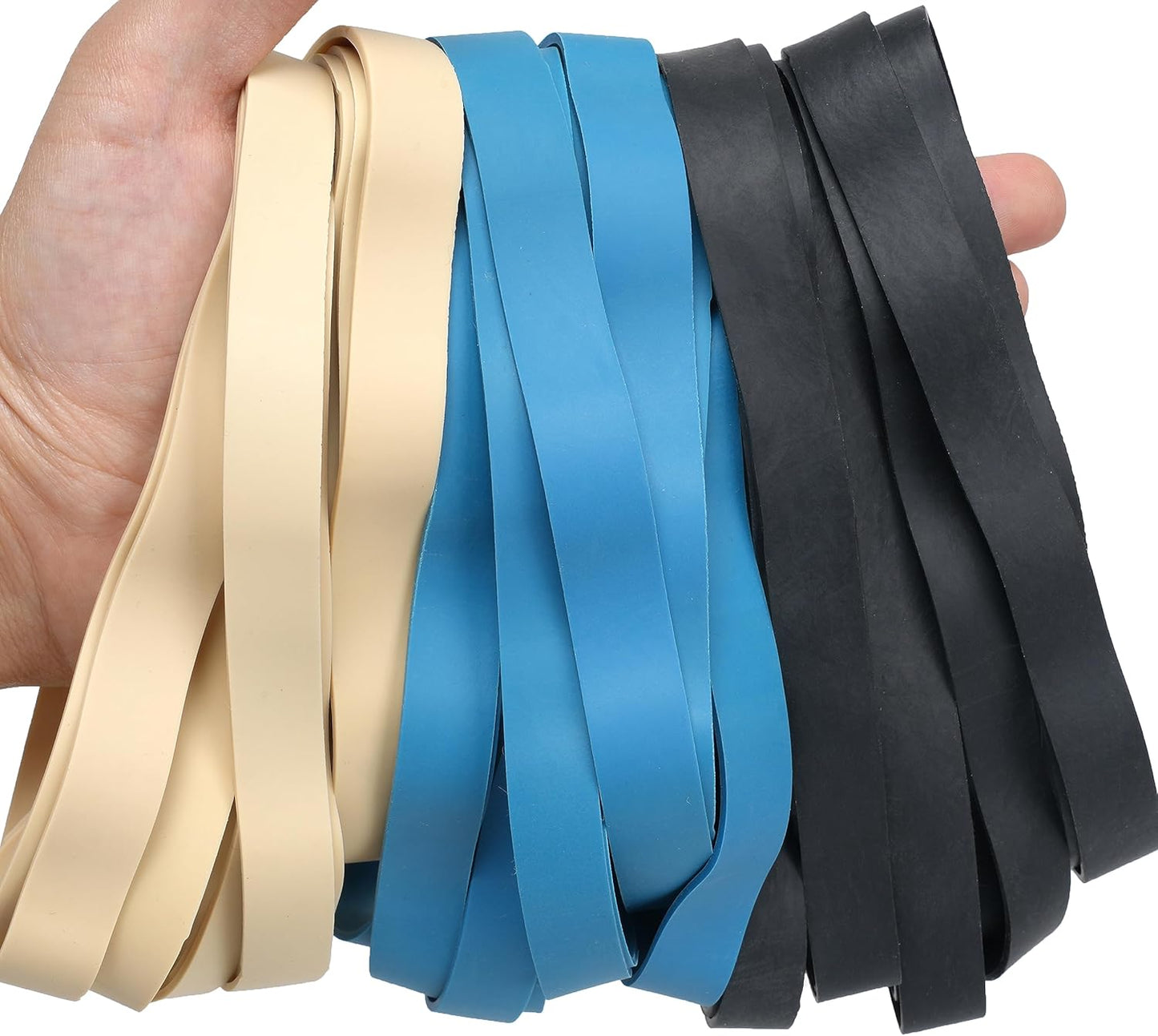 Rubber Bands Size#107 Heavy Duty Big Wide rubber band 30PCS Elastic Bands for Office Supply Trash Can File Folders Litter Box Rubber Bands (Black,blue,light brown)