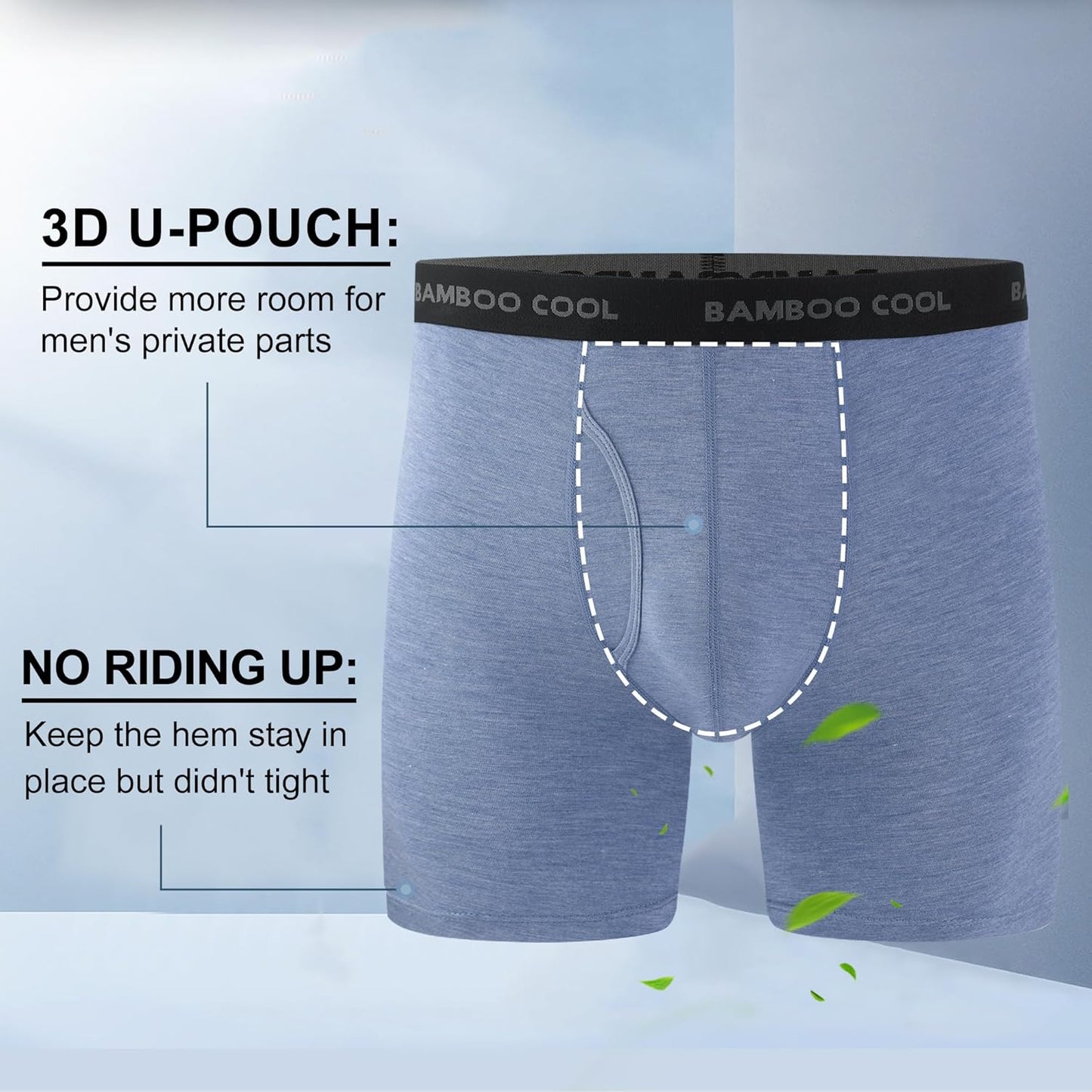 BAMBOO COOL Men's Ultra Breathable Underwear,No Riding Up Boxer Briefs with ComfortFlexible Waistband,Multipack