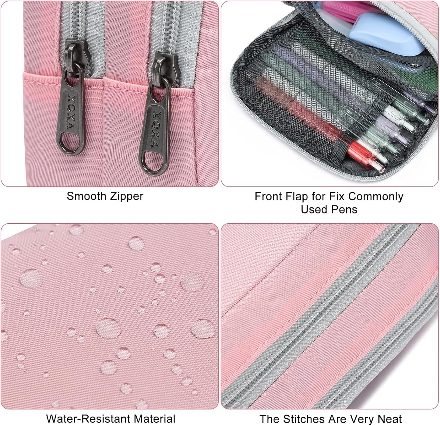 XQXA Pencil Pouch Cute Large Pencil Case Organizer, Multifunctional Big Capacity Pencil Pouch with 3 Compartmens, aesthetic school supplies Pencil Bag for Office Travel Men Women (01-Cherry Pink)