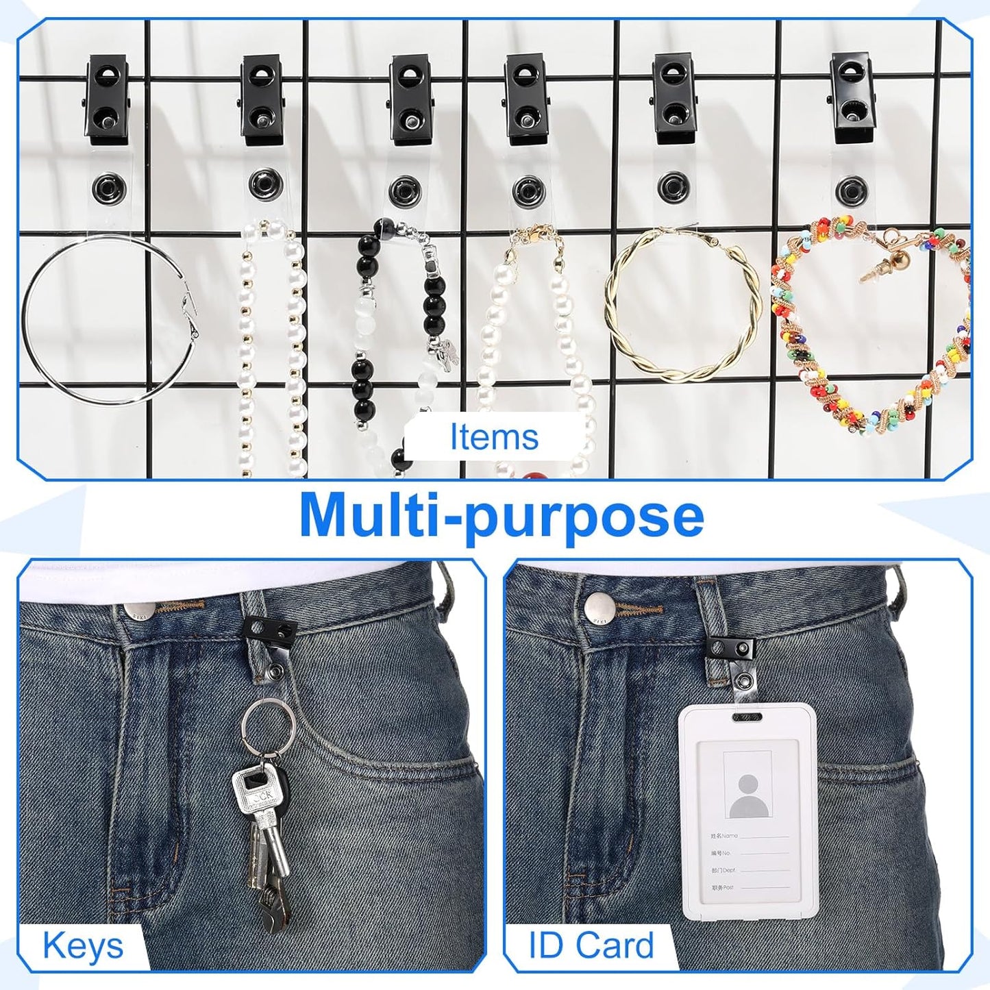 Marspark 200 Pack Metal Badge Clips with Clear PVC Straps Double Hole ID Badge Clips for Name Tag ID Cards and Holders, Office Supplies (Black)