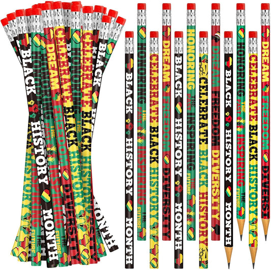 Cinrobiye 100 PCS Juneteenth & Black History Month Inspirational Wood Pencils with Eraser, Classroom Gifts, Bulk School Supplies, Kids Office Giveaways, Party Favors, Prizes
