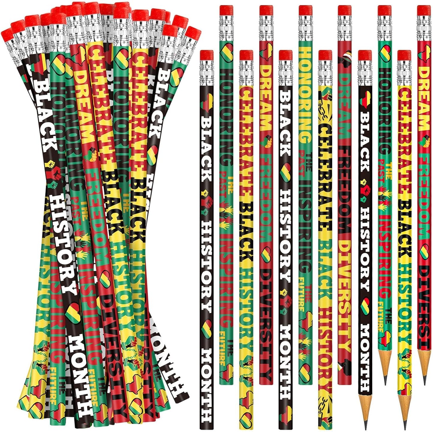 Cinrobiye 200 PCS Juneteenth & Black History Month Inspirational Wood Pencils with Eraser, Classroom Gifts, Bulk School Supplies, Kids Office Giveaways, Party Favors, Prizes