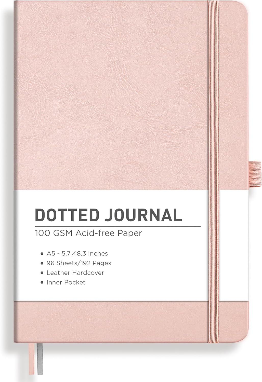 RETTACY Bullet Dotted Journal Notebook, 192 Pages, A5 Medium Size (5.7'' x 8.3''), Leather Hardcover, 100 GSM Thick Paper, for Bullet Journaling, Planning, Tracking (Rose Gold)