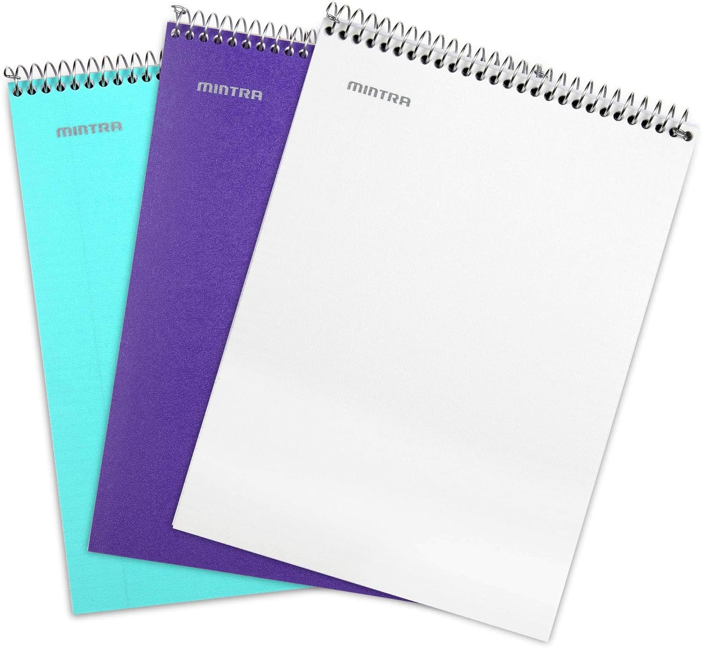 Mintra Office TOP BOUND Durable Spiral Notebooks (Teal, Purple, White, College Ruled 3pk)