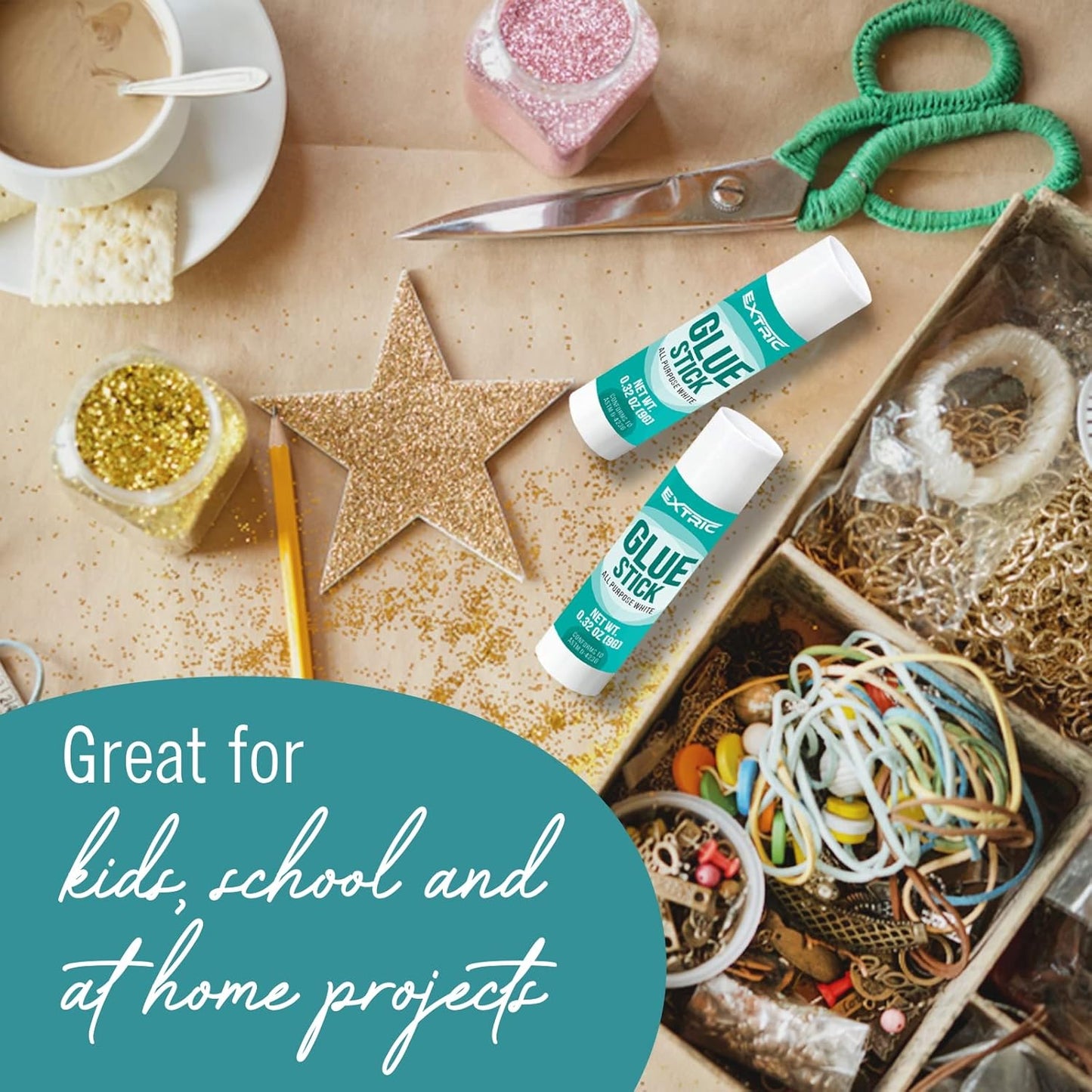 EXTRIC Glue Sticks for Kids, White Glue Sticks Bulk Classroom 12 Count, 0.75 Ounce, Washable All Purpose, for Kids, School and Home