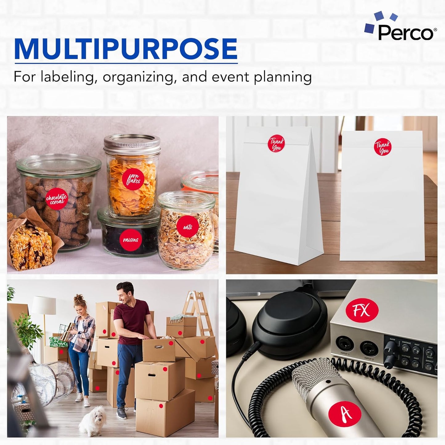 Perco Red 2-Inch Round Circle Dot Sticker Labels with Easy Peel Perforation - 500 Labels per Roll - Strong Adhesion, Vibrant Colors for Organizing, Crafting & More - Made in USA