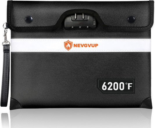 6200°F Upgraded Fireproof Document Bag with Lock, Fireproof Money Bag for Cash with Zipper/Reflective Strip, 9 Layer of Heat Insulated Material, Water Resistant Fire proof Bags for Documents,Fire Bags