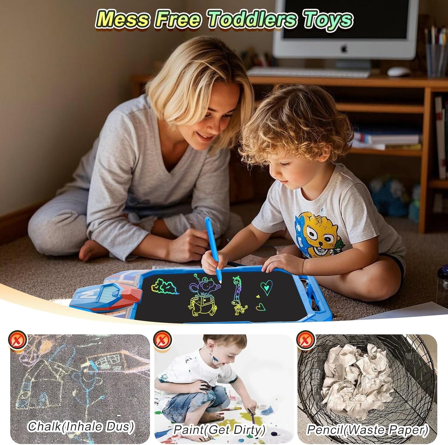 10 Inch LCD Writing Tablet for Kids – Masked Warrior & Captain M Hero, Erasable Doodle Board Drawing Pad, Travel Educational Toy for Toddlers 3-8, Birthday Boys & Man (Blue)