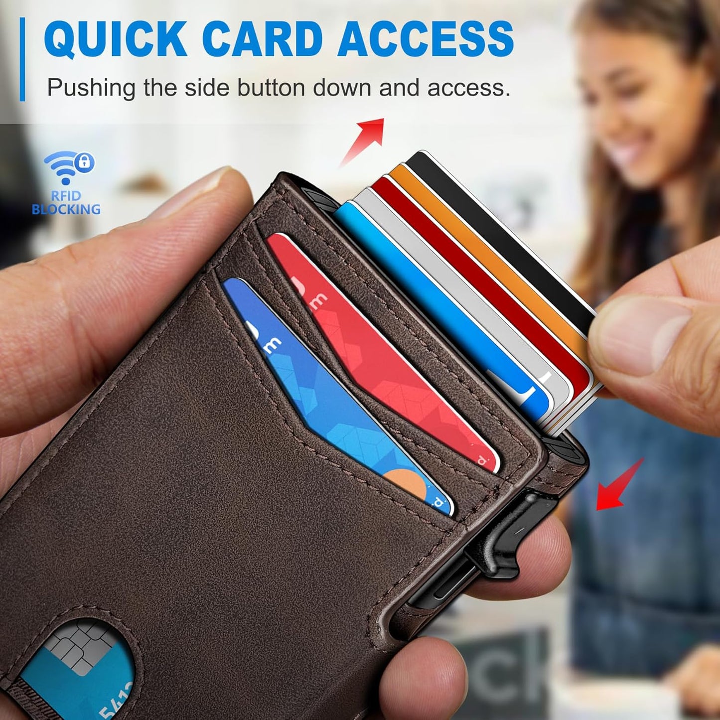Men Wallet,with Money Clip Coins Pocket ID Window,Slim Front Pocket RFID Blocking Pop-up Card Holder 3.9"x 2.7", Gift Boxed