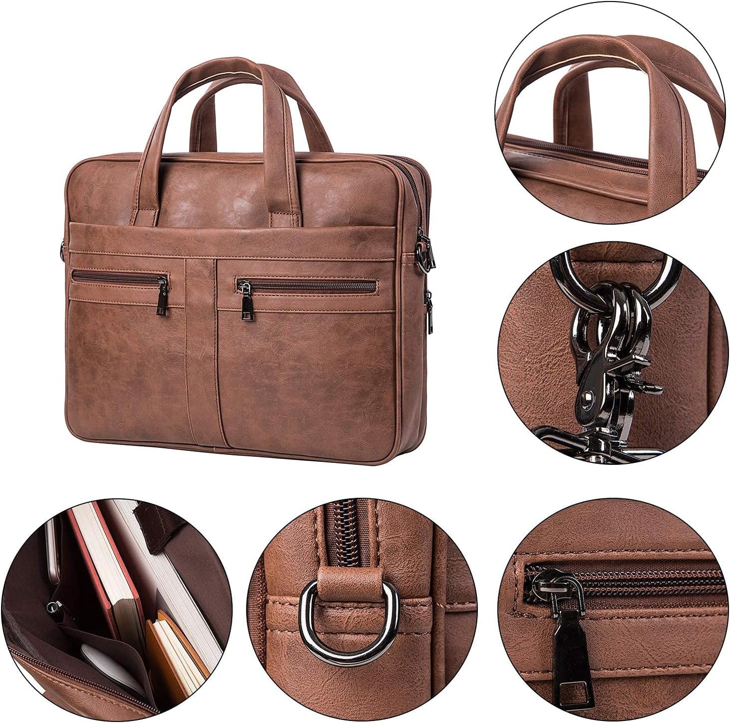 seyfocnia Men's Leather Messenger Bag, Laptop Briefcase Business Satchel Computer
