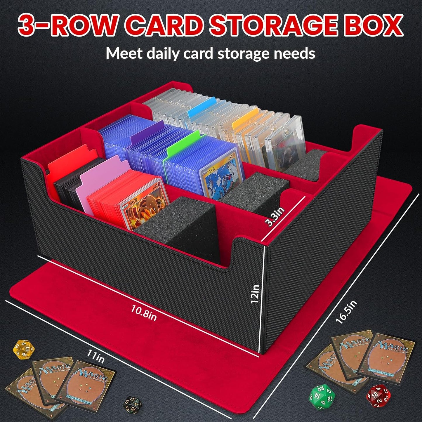 Card Storage Box for Trading Cards, 2600+ Commander Deck Box, Storage Box Fits Toploader and One-Touch, Card Organizer for TCG, MTG, Sports Cards, with Card Dividers & Stoppers