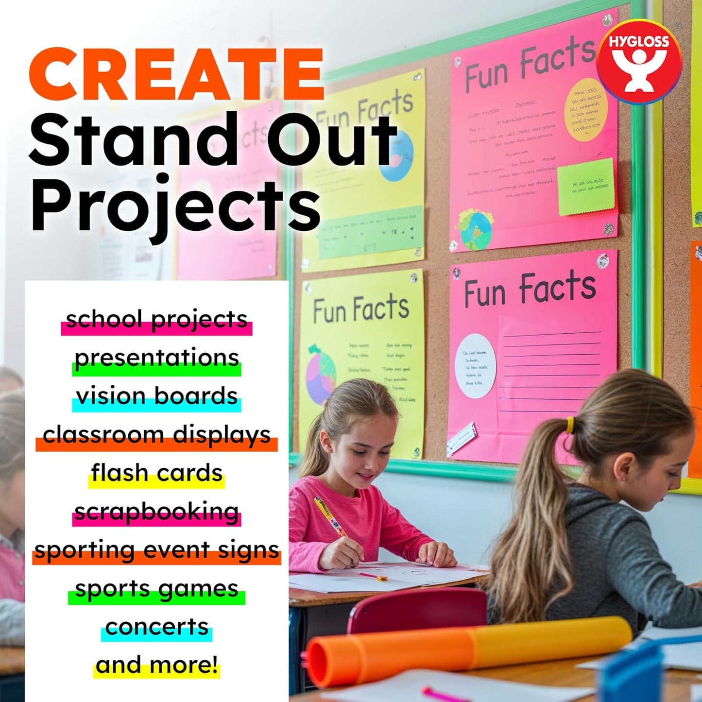 Hygloss Large Poster Board 22x28 - 25 Assorted Neon Color Poster Boards Bulk Pack - 10 Pt. Thickness Colored Poster Board Paper for Projects, Signs, Displays, Crafts - Posterboard Multipack 22" x 28"