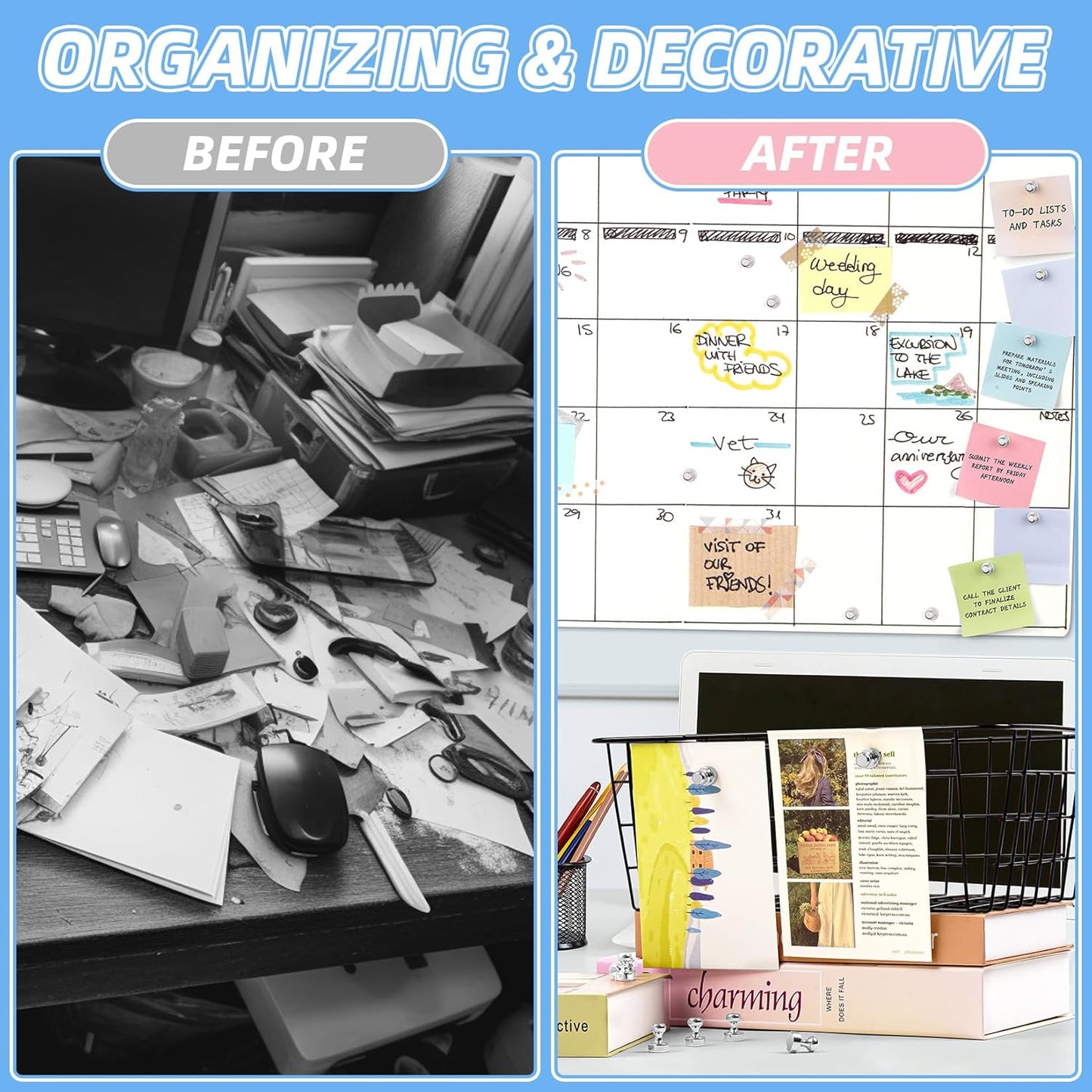 VNDUEEY 30Pcs Fridge Magnets, Whiteboard Magnets Refrigerator Magnets, Small Strong Magnets for Whiteboard, Office, Classroom, Kitchen