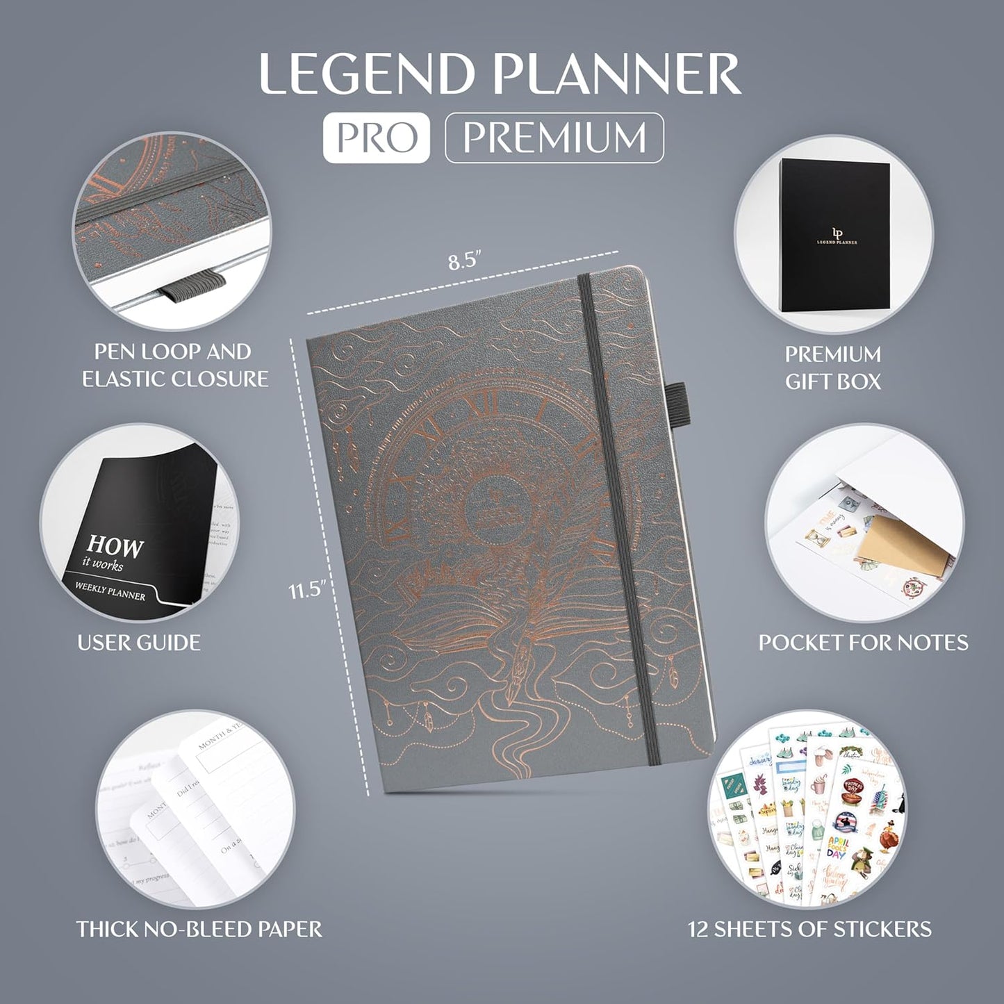 Legend Planner PRO Premium Large Undated Weekly, Monthly & Budget Planner with Habit Tracker Life Organizer for Time & Task Management, Goal Setting & Productivity A4 Size (Mystic Grey, New Cover)
