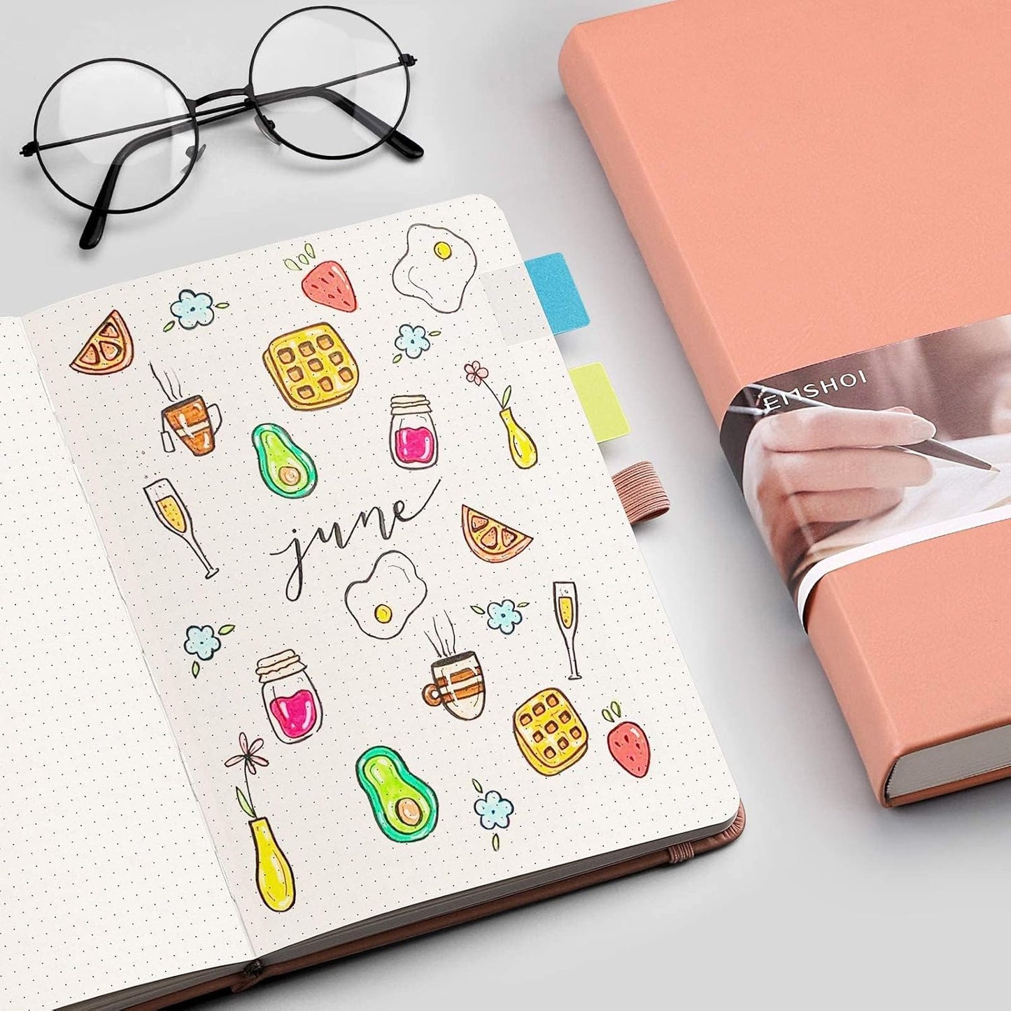 EMSHOI Dotted Notebook - 256 Pages A5 Bullet Dotted Journal, Hardcover Dot Grid Notebook, Leather Notebooks for Work, 120gsm Thick Paper,16 Perforated Pages, Inner Pocket,5.75'' × 8.38''-Pink