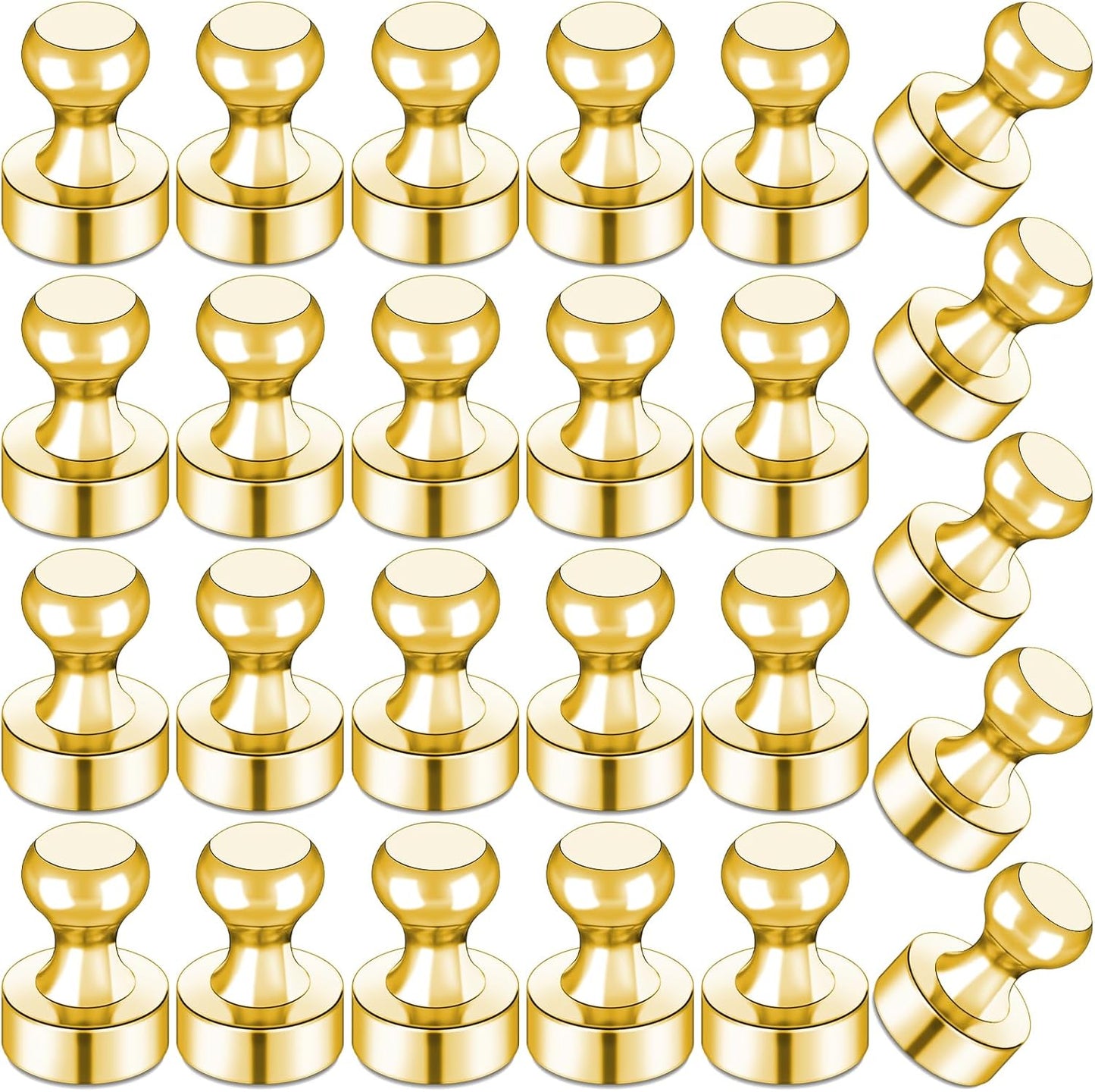 LOVIMAG Refrigerator Magnets, Fridge Magnets, Strong Whiteboard Magnets, Gold 25 Pcs Magnetic Push Pins, Strong Metal Magnets for Fridge, Whiteboard, Office, Classroom, Map, Kitchen