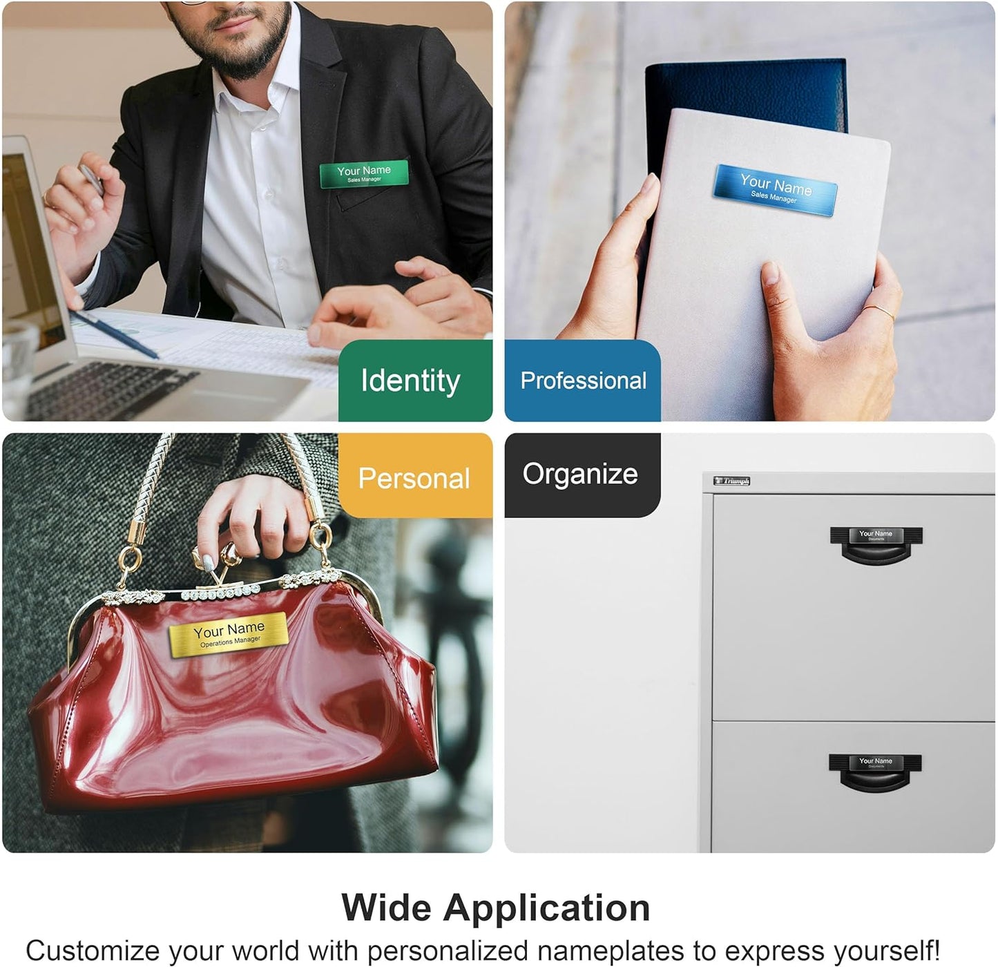 Magnetic Name Tags | Personalized Engraved Metal Identification Badges with Pin or Adhesive Backing | Custom ID Tags | 2.8"x0.8"