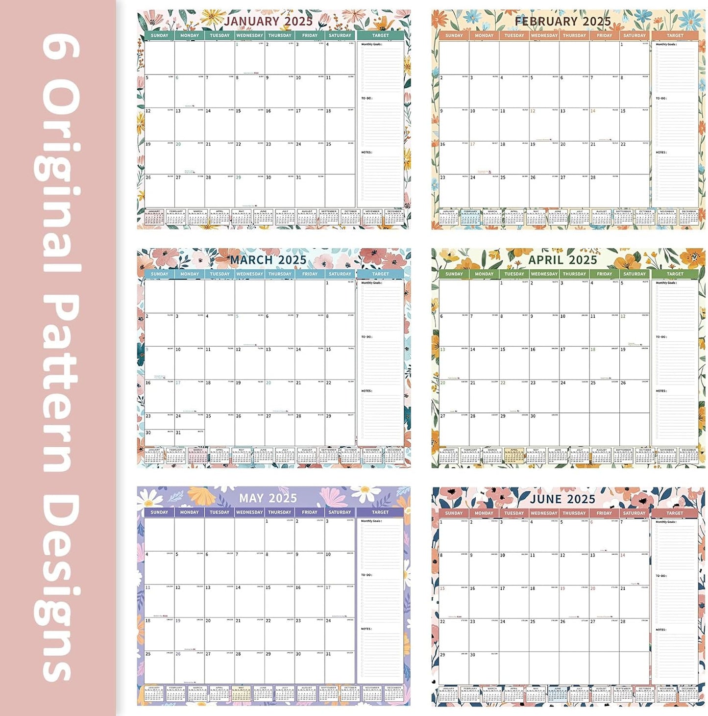 Ospelelf Desk Calendar 2025-2026 Large 22"x17" Monthly Planner Pad with Plastic Cover 18 Months Ditsy Floral