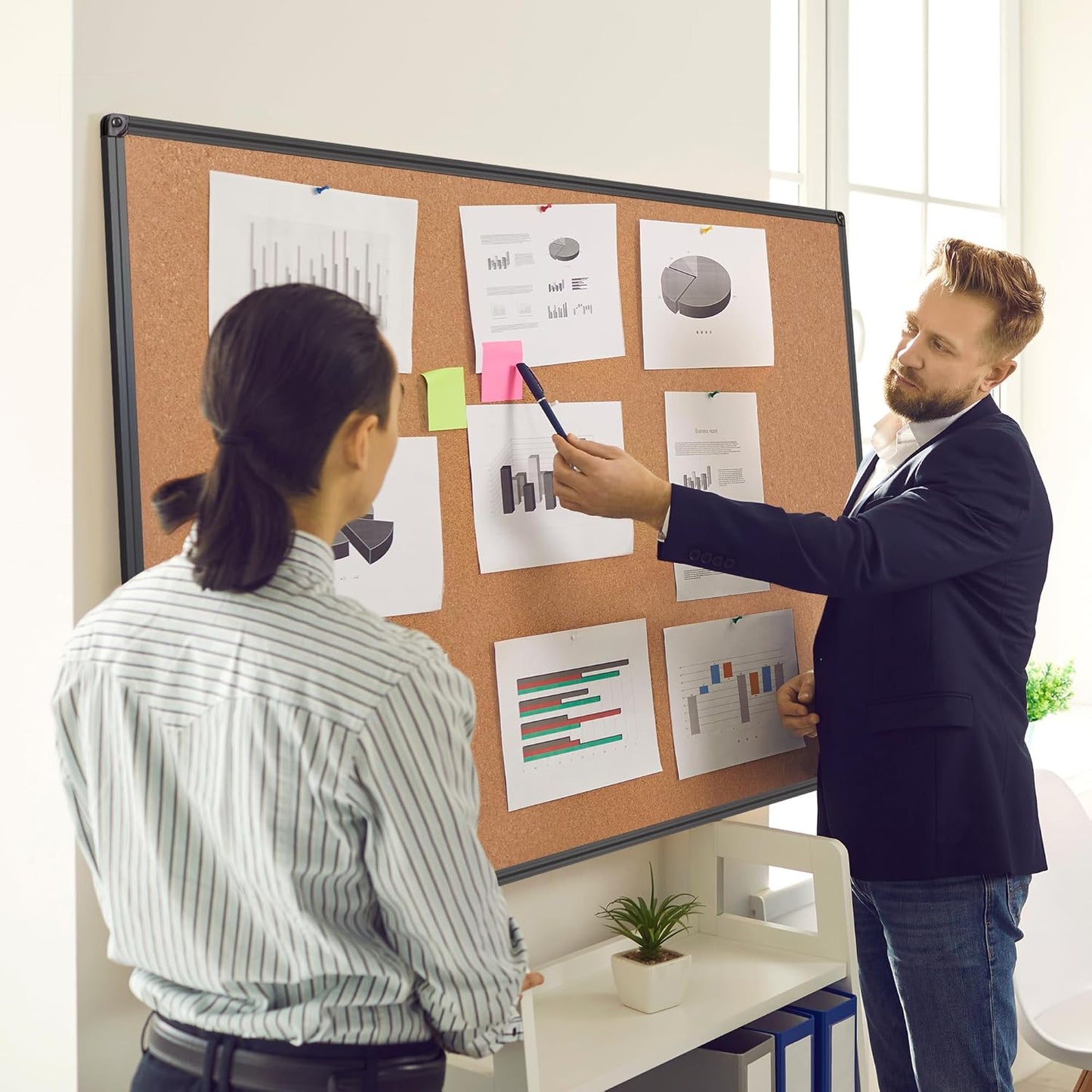 Board2by Extra Large Cork Bulletin Board 60" X 48", Black Aluminum Framed 5'x4' Corkboard for Wall, Wall Mounted Notice Pin Board with 18 Push Pins for School, Home & Office