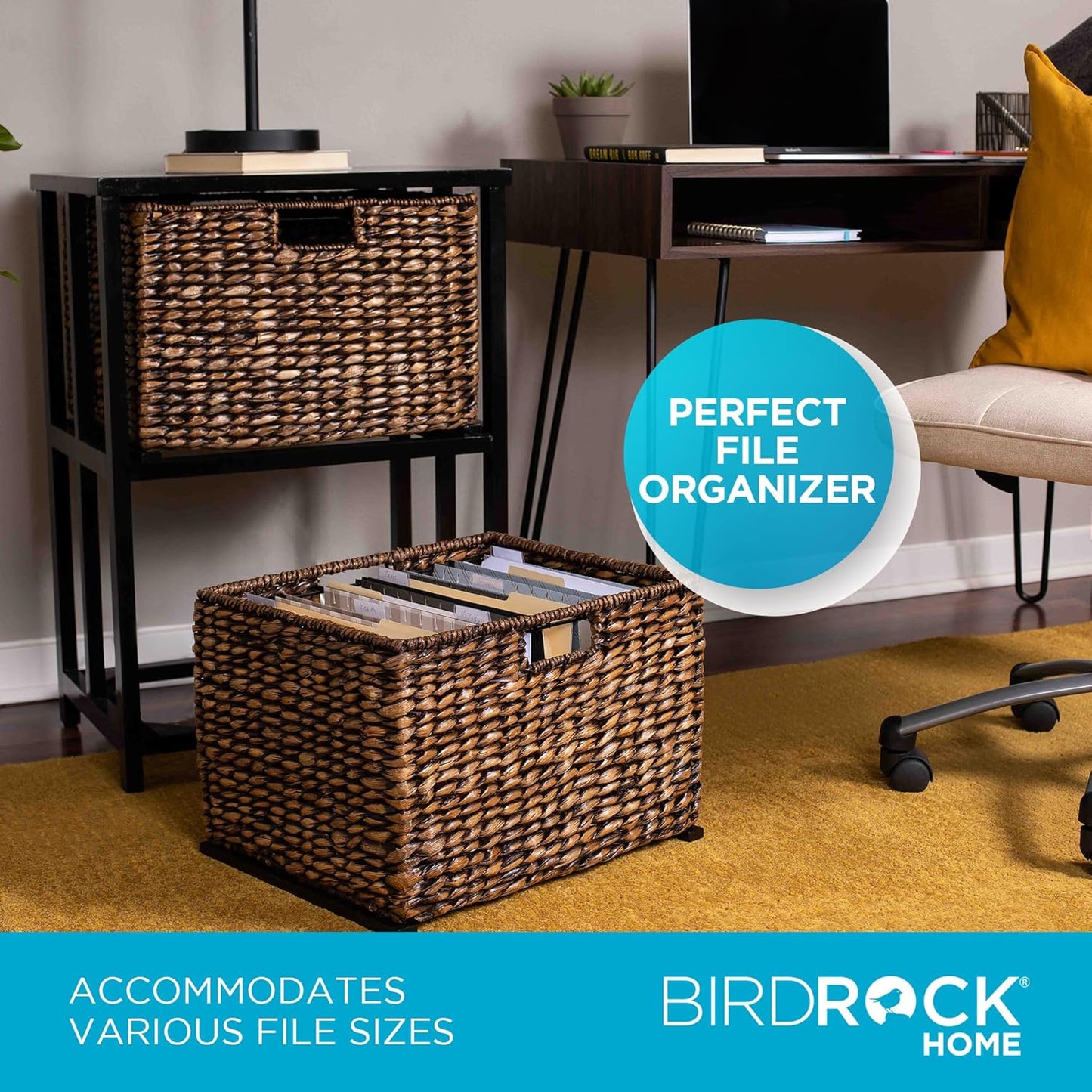 BIRDROCK HOME 2 Tiered File Cubby w/Wood Top - File Cabinet, Home Office Storage, Nightstand, Decorative Wooden Organizer | Desk, Modern Table, Shelves, Side Table, Craft Furniture - Brown Wash