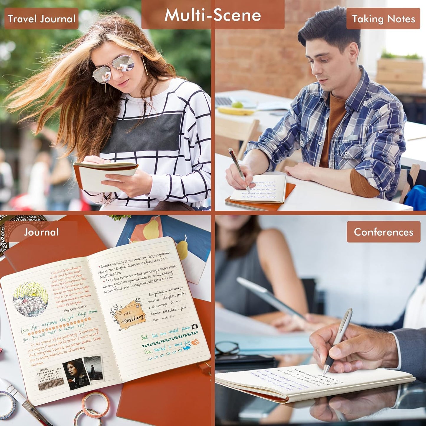 16 Pack Soft Cover Journal Bulk, Feela Lined Notebooks College Ruled for Work for Women Girl Writing, Blank Travel Journal Note Taking Notebook School Business Supplies, 8.2” x 5.5”, A5, Dark Orange