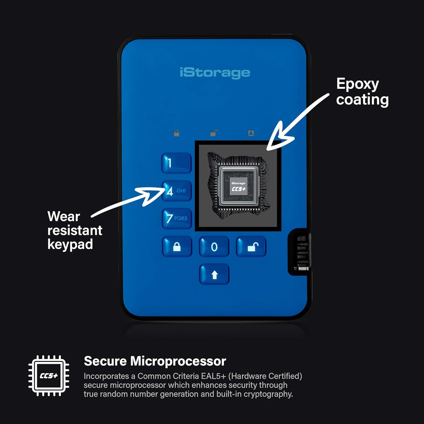 iStorage diskAshur2 HDD 500GB Blue | Secure portable hard drive | Password protected | Dust & water resistant | Hardware Encryption