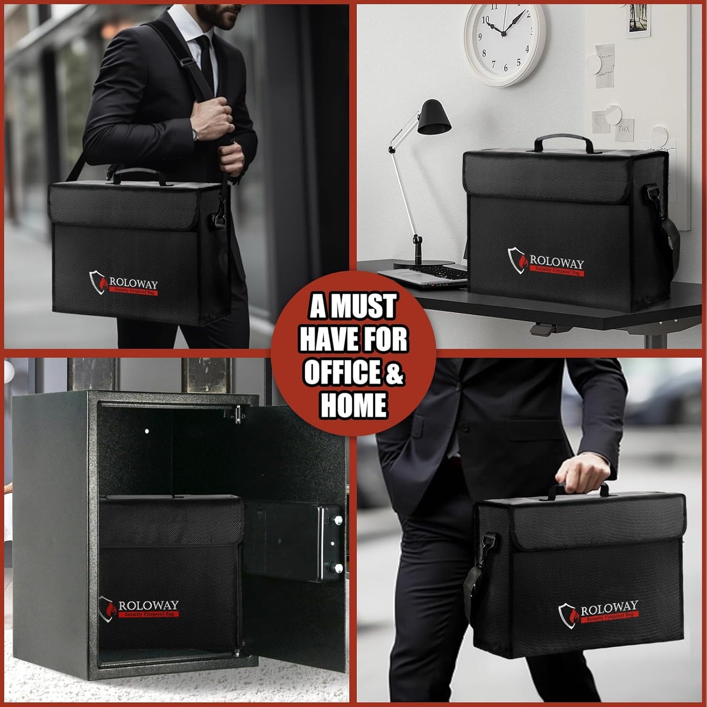 ROLOWAY Large Fireproof Bag 5200℉ Heat Insulated (17 x 12 x 5.8 inches), Fireproof Document Bag for Cash Safe and Document Safe
