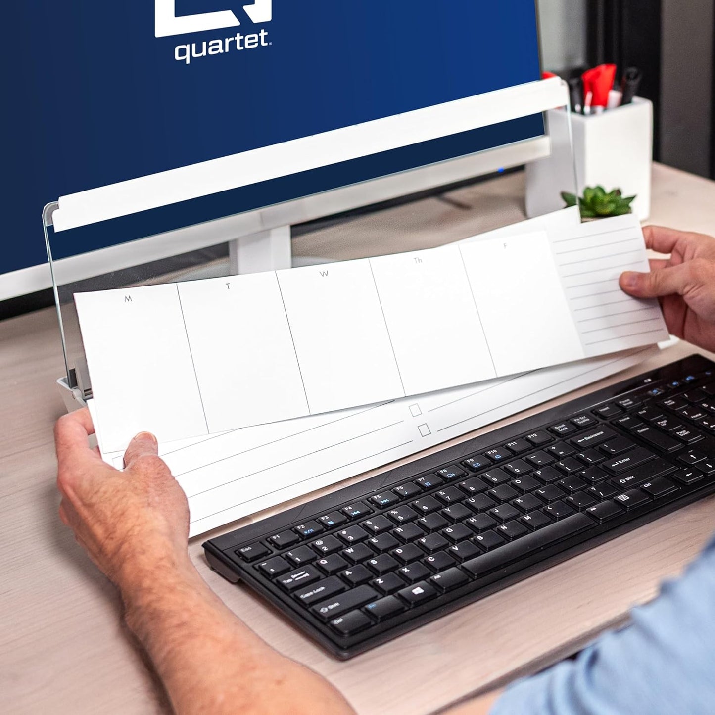 Quartet Glass Dry Erase White Board, Flip-Top Desktop Pad for Notetaking, 18" x 6" Whiteboard with Storage, Templates and Dry Erase Marker, White Surface (Q090F04-R)