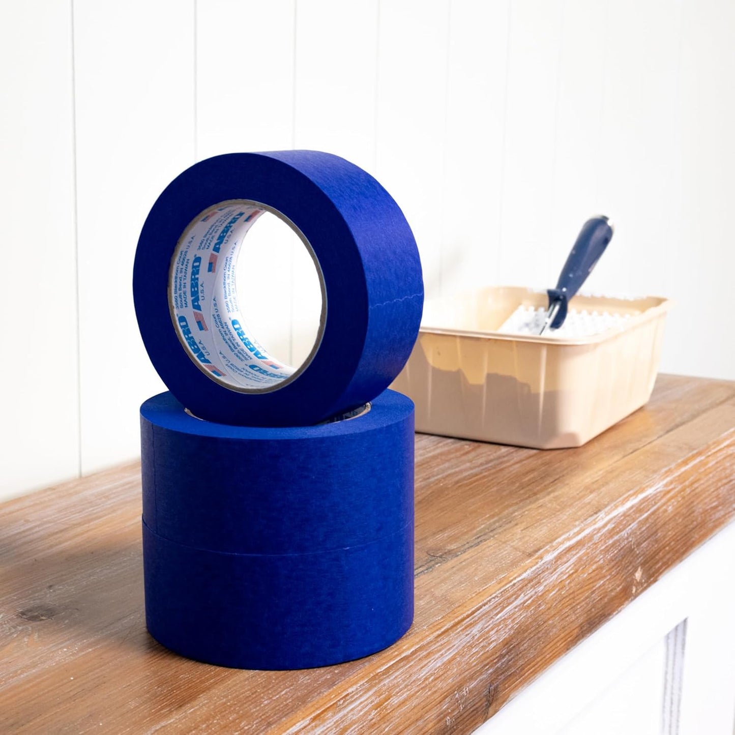 ABRO Blue Painters Tape 2 Inch Wide, 48mm x 55M, All Purpose Blue Tape, Temporary Labeling, Easy Tear, Clean Removal, Masking Tape Colored DIY or Pro - 3 Pack