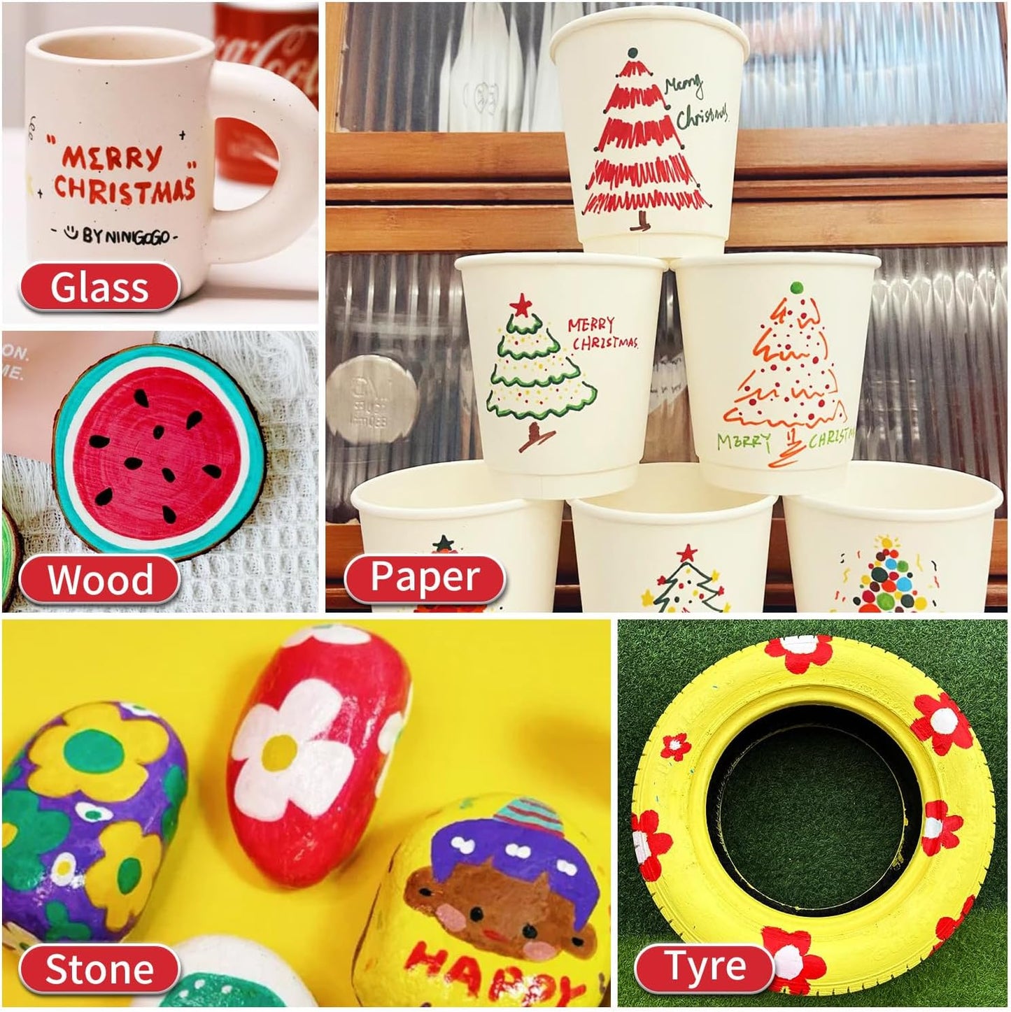 Red Paint Pens Permanent Paint Markers - 24 Pack Oil Based Marking Pens, Medium Point, Quick Drying and Waterproof for Rock Painting Car Tyre Metal, Plastic, Canvas, Wood, Glass