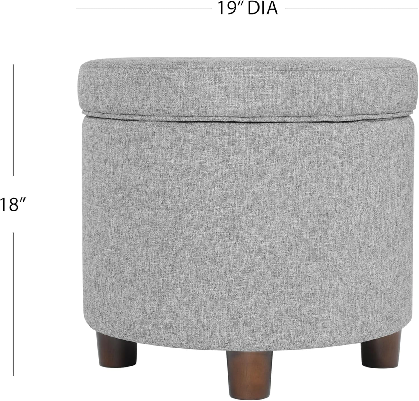 Homepop Home Decor | Upholstered Round Storage Ottoman | Ottoman with Storage for Living Room & Bedroom, Light Gray Tweed