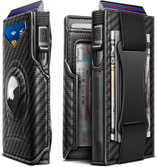 KEMISANT Airtag Wallet Men,Mens Slim Front Pocket Wallet Money Clip Standard or Apple Airtag Use 3.8"×2.8"×0.9"