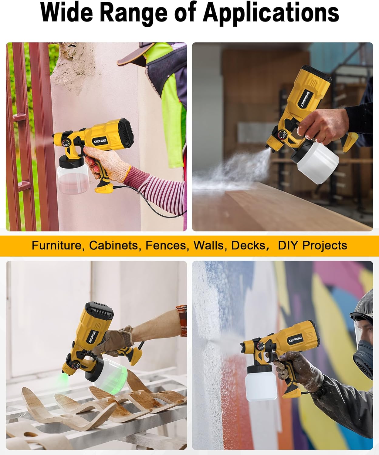 700W Power Airless Paint Sprayer HVLP Spray Gun(Contain with Blowing Joints, 4 Nozzles&3 Patterns,1200ml Paint Container) Suitable for House Painting, Cabinets, Decks, Stain, Door