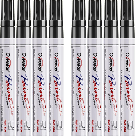 Paint Pens Paint Markers - Black Permanent Markers 8 Pack, Oil Based Waterproof Quick Dry Medium Tip Marker Pen for Metal, Wood, Fabric, Plastic, Rock, Stone, Mugs, Canvas, Glass, Art Craft