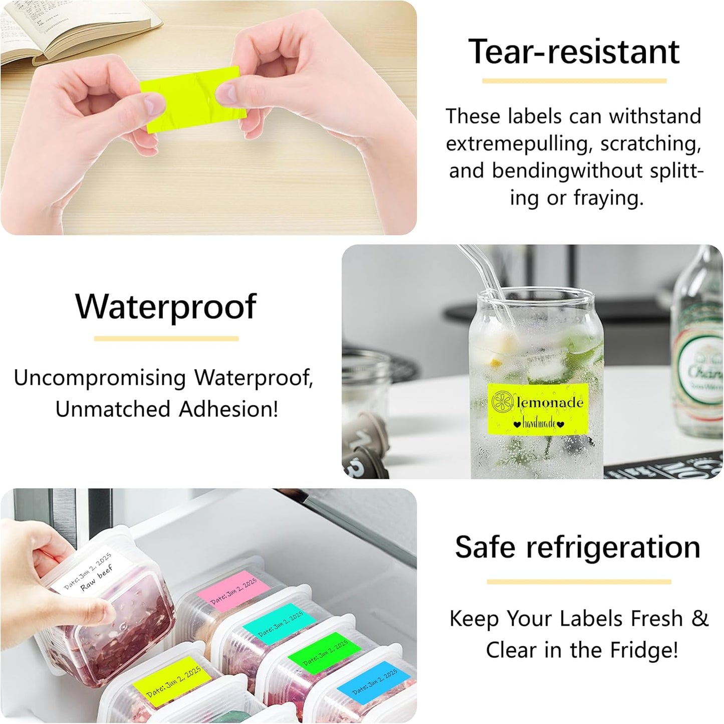 1x2 inch Label Stickers Roll for Thermal Printer 500PCS Colored Removable Freezer Labels Waterproof Blank Sticker Labels to Write on for Food Containers and Jars, Fluorescent Yellow