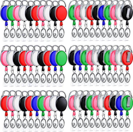 Laumoi 80 Packs Retractable ID Badge Holder Name ID Badge Reel Clips Keychain with Belt Clip and Key Ring for Office Worker Doctor Nurse Employee (Classic Color)