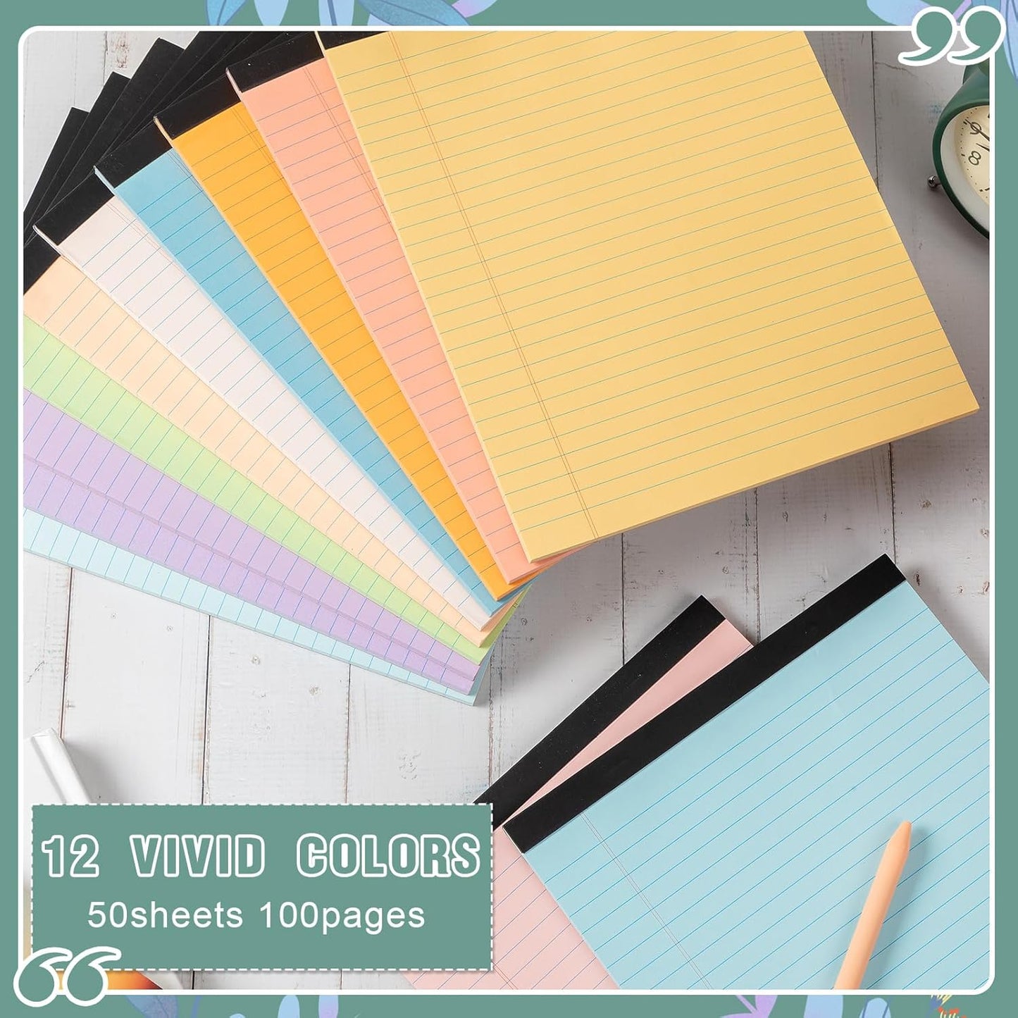 Lincia 12 Pcs Colored Legal Pad Writing Pads 8.5 x 11 Inch Wide Ruled 50 Sheets Per Notepad Micro Perforated Writing Notepad for School, College, Office, Business (Multicolor)