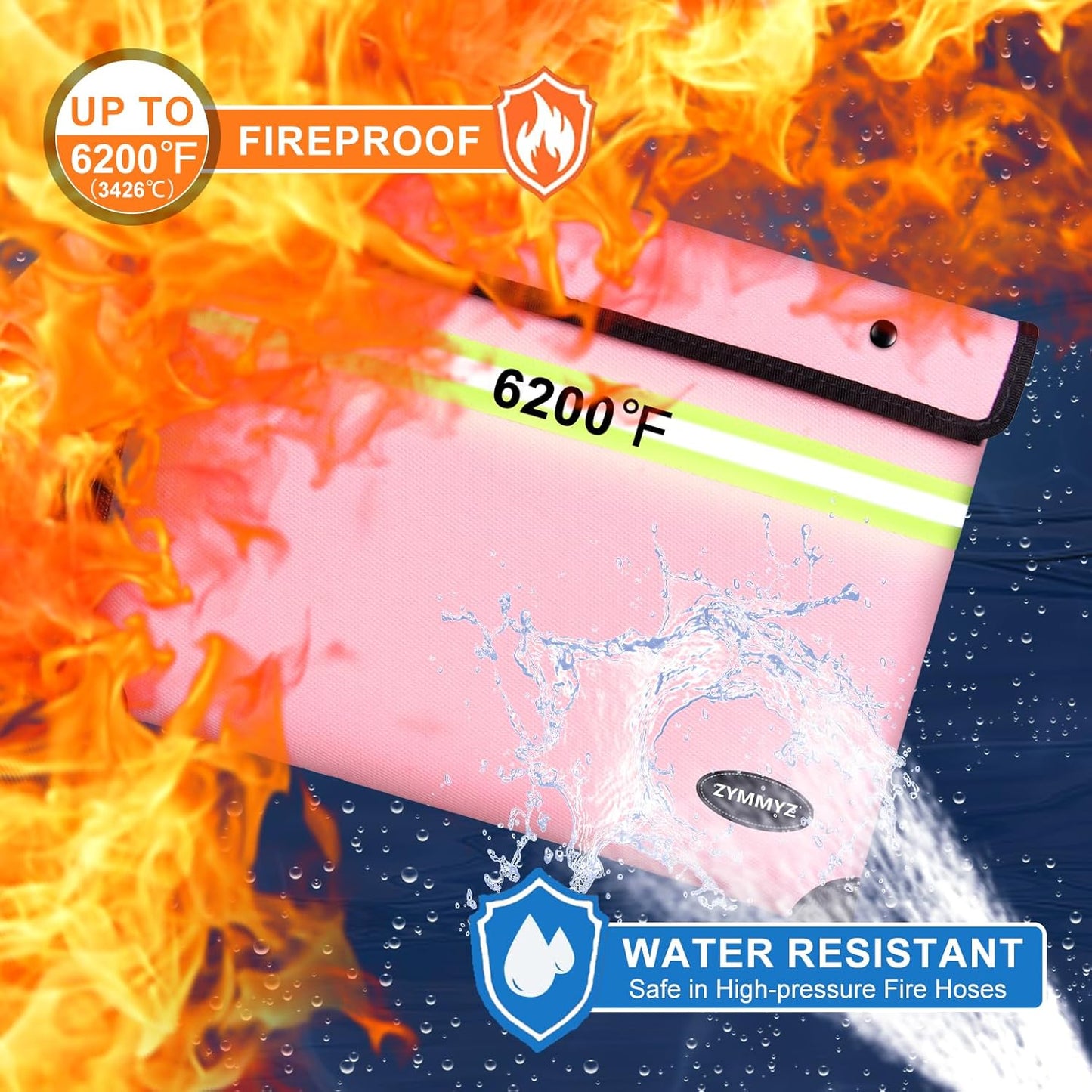 6200℉ Insulated Fire Proof Money Bag for Cash,Fireproof Waterproof Document Pouches with Double-Sided Reflective Strip,Money Envelopes for Cash,Valuables,Jewelry